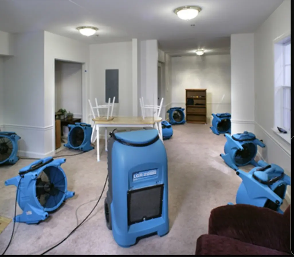 Air movers and dehumidifier setup for Water Damage Restoration in Town of Pecos